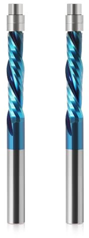 Trvoxviq 2PCS Spiral Flush Trim Router Bit Set,1/4 Inch Shank, with Nano Coated,for Wood Trimming,Set of 2pcs Down Router Bit