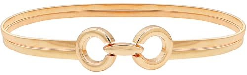 HIQUACC Women's Skinny Metal Waist Belt Double-deck Spring Waist Belt Stretch Chain Belt for Dress (Circle Gold-S)