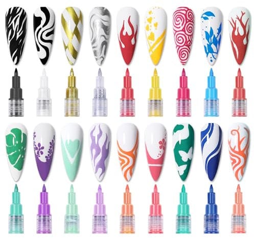 RoseFlower 18 Colors Nail Art Pens Set, 3D Nail Polish Pens Nail Design Tools, Graffiti Dotting Nail Art Drawing Paint Pen Quick Dry Waterproof Nail Art Painting Pens Kit for DIY Nail Art Design - #A