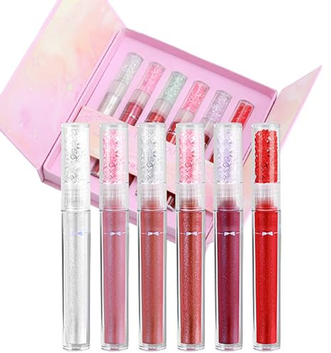 Bio-Lipgloss, 6 Stück, Lipgloss-Geschenkbox-Set mit Perlglanz und antihaftbeschichteter Tasse, Lipgloss, Lippen- und Lippenöl, 2,5 ml, 6 Stück, koreanischer Lipgloss Pfirsich (B, A)