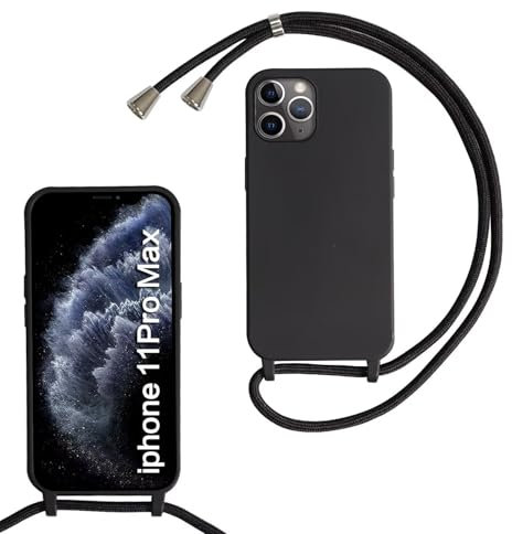 xinyunew Silicone Case with Rope for iPhone 11 Pro Max, Soft Silicone Case with Adjustable Hanging Strap Necklace Neck Strap Chain Lanyard for iPhone 11 Pro MAX (Black)