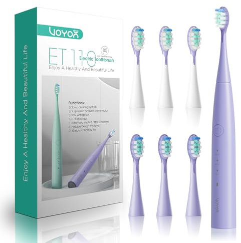 VOYOR-HEALTH Spazzolino Elettrico Adulti, Ricaricabile Spazzolino Denti Elettrico con 6 Testine di Ricambio, IPX7 Impermeabile Spazzolino Sonico per Uso Domestico e in Viaggio ET110 (Lilla)