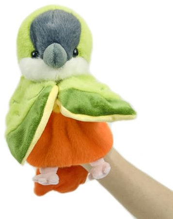 RLOMUTE Papagei-Handpuppe aus Plüsch Sonnensittich süßes kuscheliges Tierspielzeug für Rollenspiele Geschichtenerzählen für Kinder Jungen und Mädchen Eltern-Kind-Interaktion Spiele orange