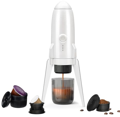 3 in 1 Portable Espresso Machine On the Go, Self-Heating Electric Espresso Maker, 19 Bar Mini Coffee Maker For Travel Camping & Hiking For Ground Coffee & NESPRESSO/DolceGusto Pod, Bright White