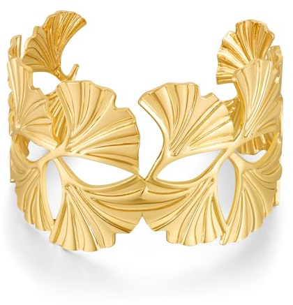 WOWORAMA Große Chunky Armreifen für Damen Goldener Ginkgo Blatt Armband Boho Statement Armreif Dicke Goldene Breite Reifen Elegante Klunker Bangle