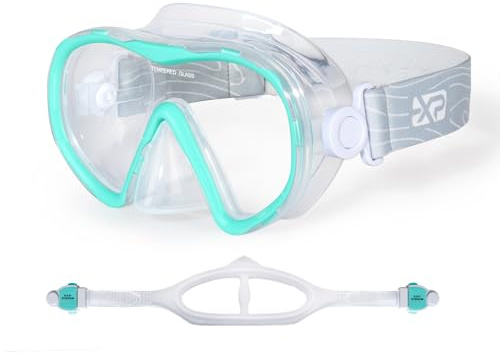 Scuba Diving Mask for Adults - Anti-Fog Swim Mask Wide View Swimming Goggles with Nose Cover Tempered Glass Lens Professional Snorkeling Goggles Gear with Fabric Strap for Men Women (Aqua)