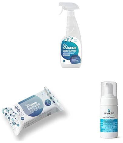 Bundle of ANIGENE Professional Disinfectant Spray (750ml) + ANIGENE Professional Surface Disinfectant Wipes (96 Antibacterial Wipes) + Byotrol INVIRTU Alcohol-free Hand Foam Sanitiser 100ml