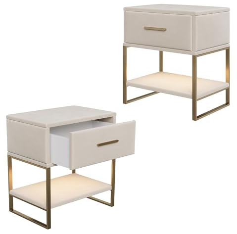 DIYHOM Nachttisch 2er Set, Nachtschrank mit 1 Schubladen und LED-Beleuchtung, Sofatisch Beistelltisch für Wohnzimmer Schlafzimmer, Samt, 40 x 31 x 50cm
