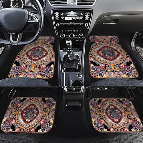 Boho Auto Fußmatte Autoteppich Automatten, Aktualisierte Version Retro Automatten, rutschfeste Automattens Strapazierfähige Teppiche Auto Zubehör für Vorne Hinten für SUVs, Limousinen, LKWs