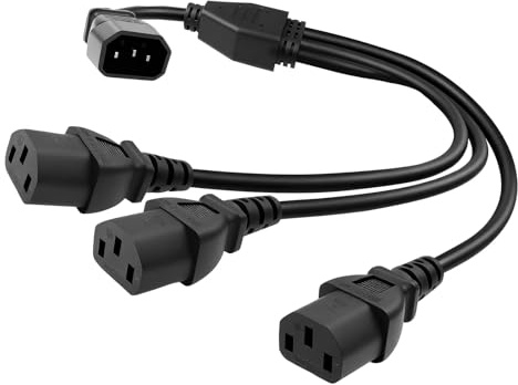 Kaltgeräte Verlängerung, 3 in 1 Kaltgerätekabel Verteiler, Stecker C14 auf 3xC13 Netzkabel IEC-320 Power Y Typ Splitter Adapter Kabel 250V 10A für Computer Monitor Drucker-Schwarz
