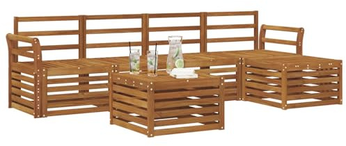 vidaXL Sofagarnituren 6 pcs Natur Massivholz Akazie, Moderner Garten-Sofa, haltbare Terrasse Sitzgelegenheiten, bequemes Lounge-Möbel für draußen