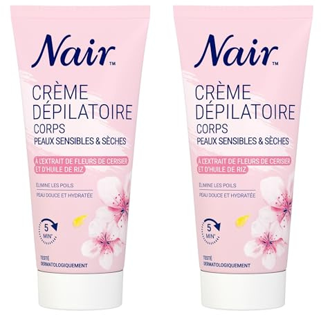 Nair Crème Dépilatoire Corps - Fleur de Cerisier - 2x200ml | Peaux sèches & Sensibles - Facile à appliquer et à rincer - Testé dermatologiquement - Résultat professionnel et longue durée