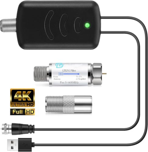 TV Antenna Amplifier with LTE Filter Kit, Antenna Signal Booster for TV Indoor, Low Noise/Clears Up Pixelated Amplifier, High Gain Signal Booster, USB Powered