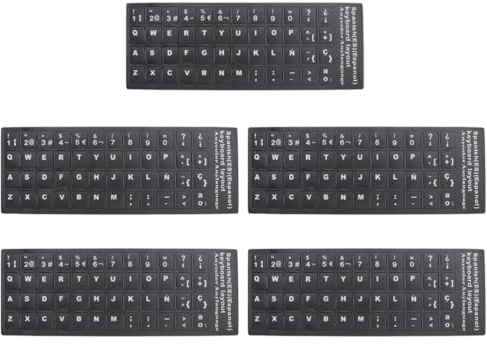 Pegatinas para Teclado Español Negro de PVC, 5 Hojas | Actualización y Conversión de Idioma, Uso en Casa y Oficina, para Portátil y Ordenador