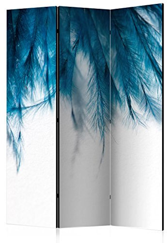 RAUMTEILER/PARAVENT B&D XXL - Paravent Raumteiler Innen Feder 135x172 cm 3-teilig Einseitig Raumtrenner Raum Trennwand Holz Room Divider Spanische Wand Raum Abtrennung blau weiß b-B-0196-z-b
