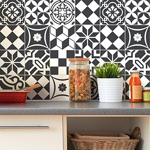 Ambiance Sticker Adhésifs Carrelages Autocollant Ornements Chic Carreaux de Ciment Carrelage Sticker Mural Salle de Bain et Cuisine | 24 Pièces de 20 x 20 cm