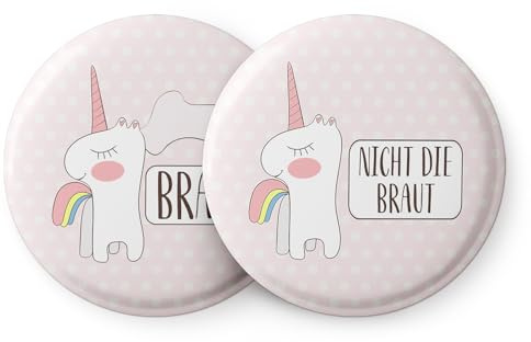 Spielehelden Junggesellinnenabschied Buttons Set „Einhorn“ – Schöne JGA Accessoires Frauen mit Einhorn
