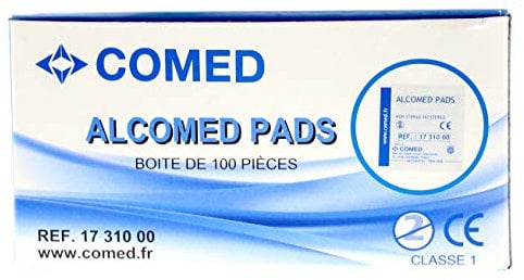 Tampons/Compresses d'alcool à 70° Alcomed 2 boites de 100- Certifié France Medical Industrie