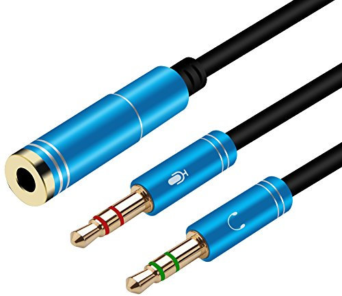 Yeung Qee Headphone Splitter 3.5mm Female to 2 Dual 3.5mm Male Headphone Mic Audio Y Splitter Cable for PC PS4 Gaming Headset (1m,blue)
