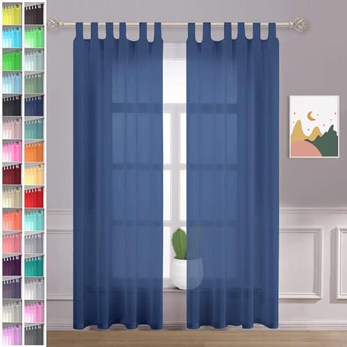 Megachest sheer Voile Tab Top Curtain(navy blue, 56 wideX90 drop(W142cmXH228.5cm))
