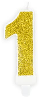 PartyDeco Geburtstagskerze Zahl 1 Zahlenkerze .Gold