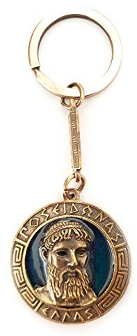 IconsGr Schlüsselanhänger Ancient Coin Poseidon Shield God Trident Keychain Blau