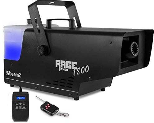 BeamZ RAGE1800SNOW Machine à Neige 1800 Watts, Buse Longue Durée et Design Unique, DMX, Télécommande sans Fil et Programmateur, Boitier Métal, Étrier de Montage et Poignée, Réservoir 3.5L
