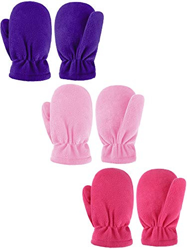 3 Pares de Manoplas de Polar para Niños Pequeños Guantes Cálidos de Esquí Antiviento (Rosa, Rosa Roja, Púrpura, 3-5 años)