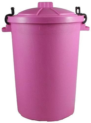 Srendi® Small/Medium/Large Plastic Coloured Bin/Waterfroof/Rodent Proof/Ideal for Outdoor/Animal Feed/Food/Storage/Flour Locking Lid (85L, Pink)