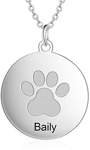 XiXi Personalisierte Halskette mit Pfotenabdruck Anhänger - Kette mit Haustier Namen Gravieren Schmuck Geschenk für Weihnachten Geburtstag