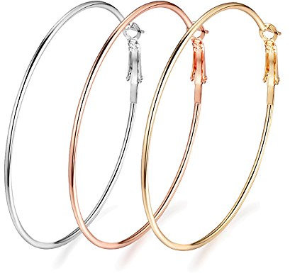 Deyanse Creolen Silber Damen Ohrringe, 925 Sterling Silber Creolen Ohrringe Set, 50mm Groß Unisex Creolen Kreolen, Ohrschmuck als Geschenk zum Weihnachten, 3 Farben in Silver/Gold/Rose Gold