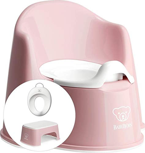BABYBJÖRN Töpfchentraining Startpaket: Topfstuhl, Tritthocker und Toilettensitz – Blassrosa Weiß
