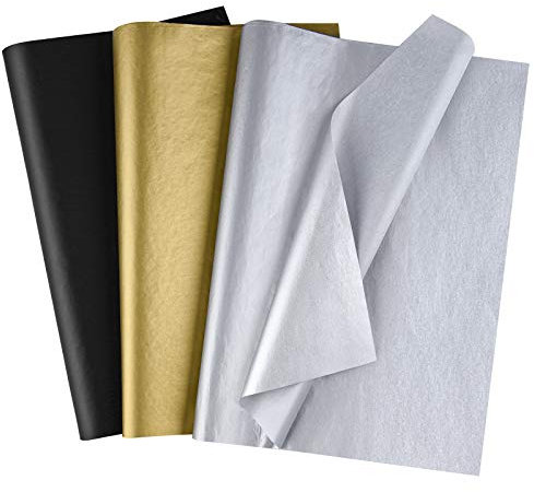 MIAHART 50 Blatt Seidenpapier Bulk 35x50cm Metallic und Schwarz Geschenkpapier Geschenkverpackung Zubehör Verpackung für Abschlussfeier Geburtstagsfeier Dekor DIY Fransen Shredded Fill Konfetti
