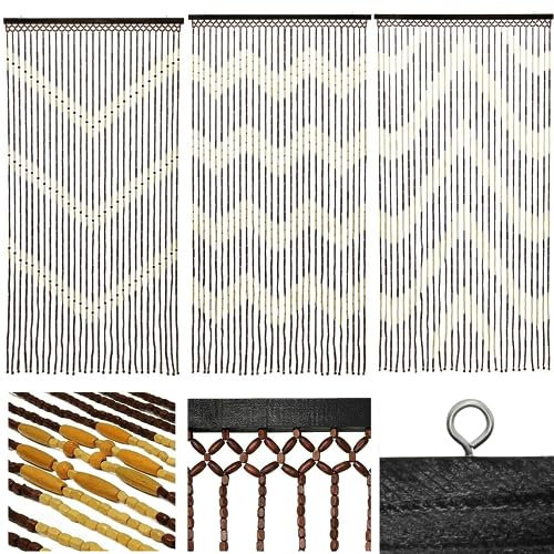 RTS Beaded Curtain for Doorways - Tuscany Hanging Waves Wooden Beaded Door Curtain - Fly Screens for Doors, Bamboo Beaded Curtain Summer Blind Fly Curtain Screen 180x90cm - Assorted Design