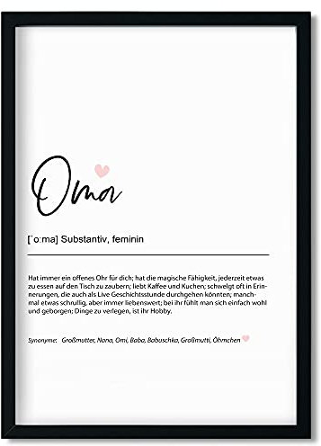 Urhome Kunstdruck Definition Oma ohne Bilderrahmen in DIN A5 - Worterklärung wie im Duden Lexikon Wandbild Wanddeko mit Spruch für Wohnung Familie Freunde Geschenk