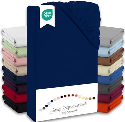 Julido Spannbettlaken 100x200 cm (Marine) - Jersey Betttuch aus 100% Baumwolle, Oeko-Tex Standard 100, hautfreundlich, atmungsaktiv & für Allergiker geeignet, Matratzenhöhe bis 30 cm