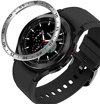 Dkings Lünette Ring Kompatibel mit Samsung Galaxy Watch 4 Classic 46mm, Smartwatch Styling Ring Klebend Abdeck Kratzfest Edelstahl Schutz für Galaxy Watch 4 Classic 46mm (Silber)