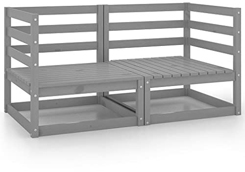 vidaXL Sofá de Jardín 2 Plazas Mobiliario Muebles Exterior Patio Terraza Hogar Silla Asiento Suave Robusto Estable Gris Madera Maciza Pino