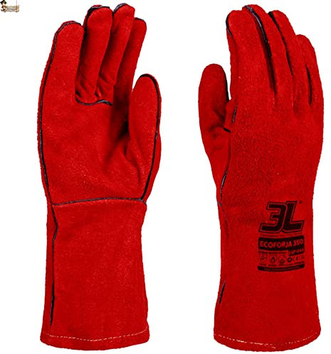 BricoLoco.com Guantes trabajo soldador. Soldadura profesional eléctrica hilo, electrodo. Largo 350 mm. Piel vacuno serraje. Forrados y cómodos. Talla 9. (1)