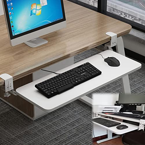 Keyboard Drawers 52 65 75cm Clamp On Keyboard Tray Platforms Under Desk Drawer For Keyboard And Mouse, Under Desk Slide Sliding Pull-Out Tray Ergonomic Workstation ( Color : White , Size : 520x250mm )
