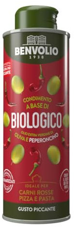 Huile de Piment, 250ml - Benvolio 1938, Condiment à base d'Huile d'Olive Extra Vierge Biologique Pimenté.