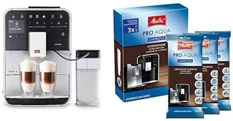 Melitta Barista T Smart, Noir/Argent, F830-101, Machine à Café, Expresso et Boissons Chaudes Automatique & 224562 Lot de 3 cartouches filtrantes pour machines à café automatiques | 3 x Pro Aqua