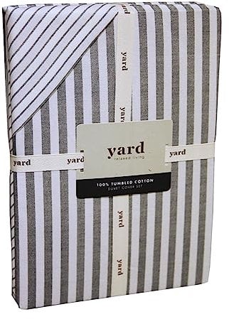 Yard Hebden Mélange Stripe Cotton Duvet Set – Ultra Soft Reversible Striped Bedding (Grey – Super King)