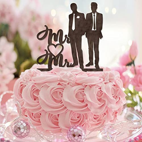 Gay Wedding Cake Topper Wood Two Husbands Male Couple Retro Cake Topper Silhouette Hochzeitstorte Dekorationen Anpassen Name Hochzeit Date Männer Ehe Geschenke