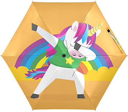 KAAVIYO Regenbogen-Einhorn Regenschirm UV-Schutz Taschenschirm Umbrella Klein Leicht Schirm Kompakt Schirme für Mädchen Reise Strand Frauen