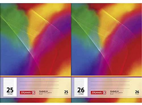 Brunnen 104492511 Schulheft (A4, 16 Blatt, liniert, mit Rand, Lineatur 25) 10 Stück & 104492602 Schulheft A4 (16 Blatt, 5 mm kariert, mit Rand, Lineatur 26)