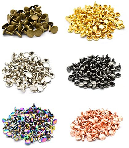 Leather Rivets-8mm Double Cap Rivet Rivets Kit for Leather Craft 120 Sets Rivets Leather Decoration Rivet Studs for Purse Bags Handbags 6 Colors (Each Color 20sets 8mm)