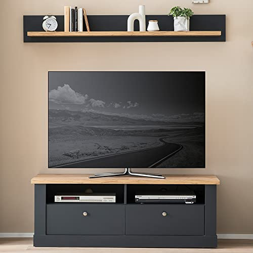 Lomadox Mediawand Wohnwand in anthrazit mit Wotan Eiche Nb., B/H/T ca. 150/170/45 cm