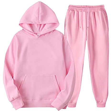 QWUVEDS Men and Women Sports Sets Autumn and Winter Leisure Plain Hoodie Trousers with Tassels Sports Suit Tracksuit Jacket Men, pink, M