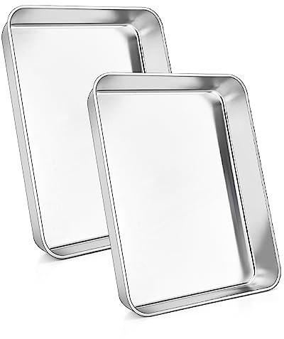 Homikit Backblech 2er Set, Edelstahl Rechteckig Klein Ofenblech Auflaufform, Backform mit 5cm Tief für Backen Braten Servieren, Hochglanzpoliert & Spülmaschinenfest, 23,8 * 18 * 5 cm